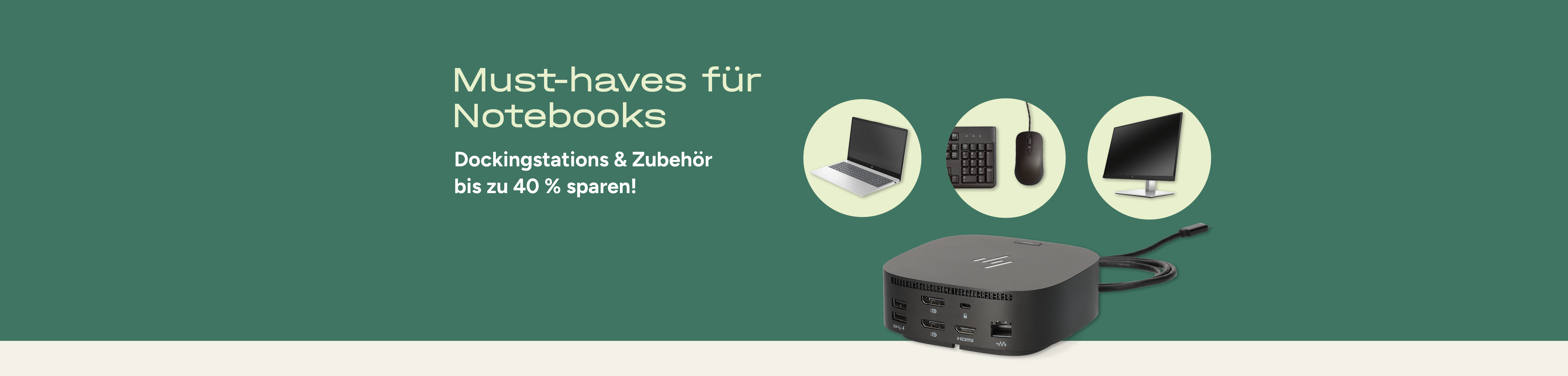 Die Grafik zeigt Dockingstations und weiteres praktisches Zubehör für Notebooks.