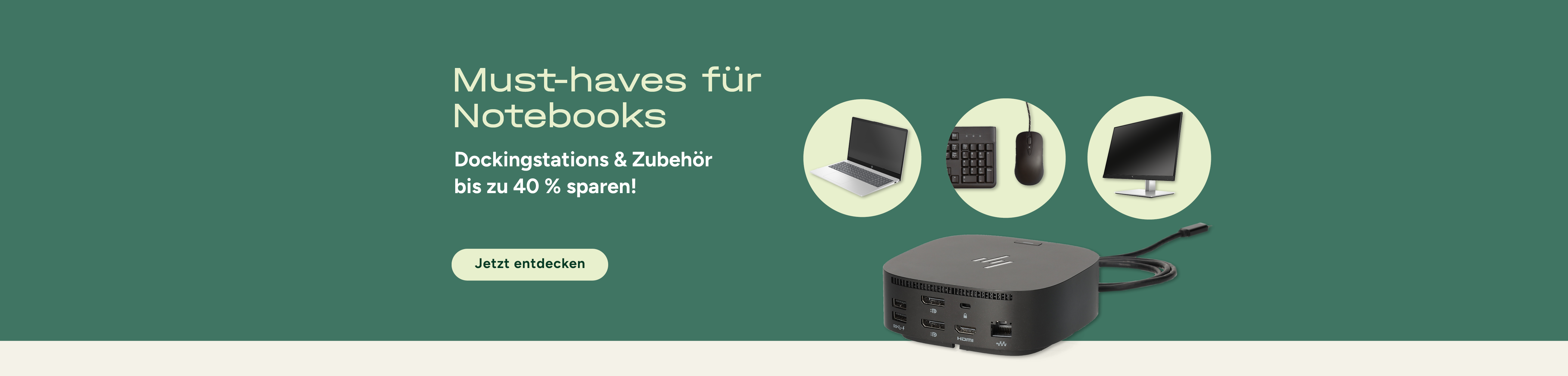 Die Grafik zeigt Dockingstations und weiteres praktisches Zubehör für Notebooks.