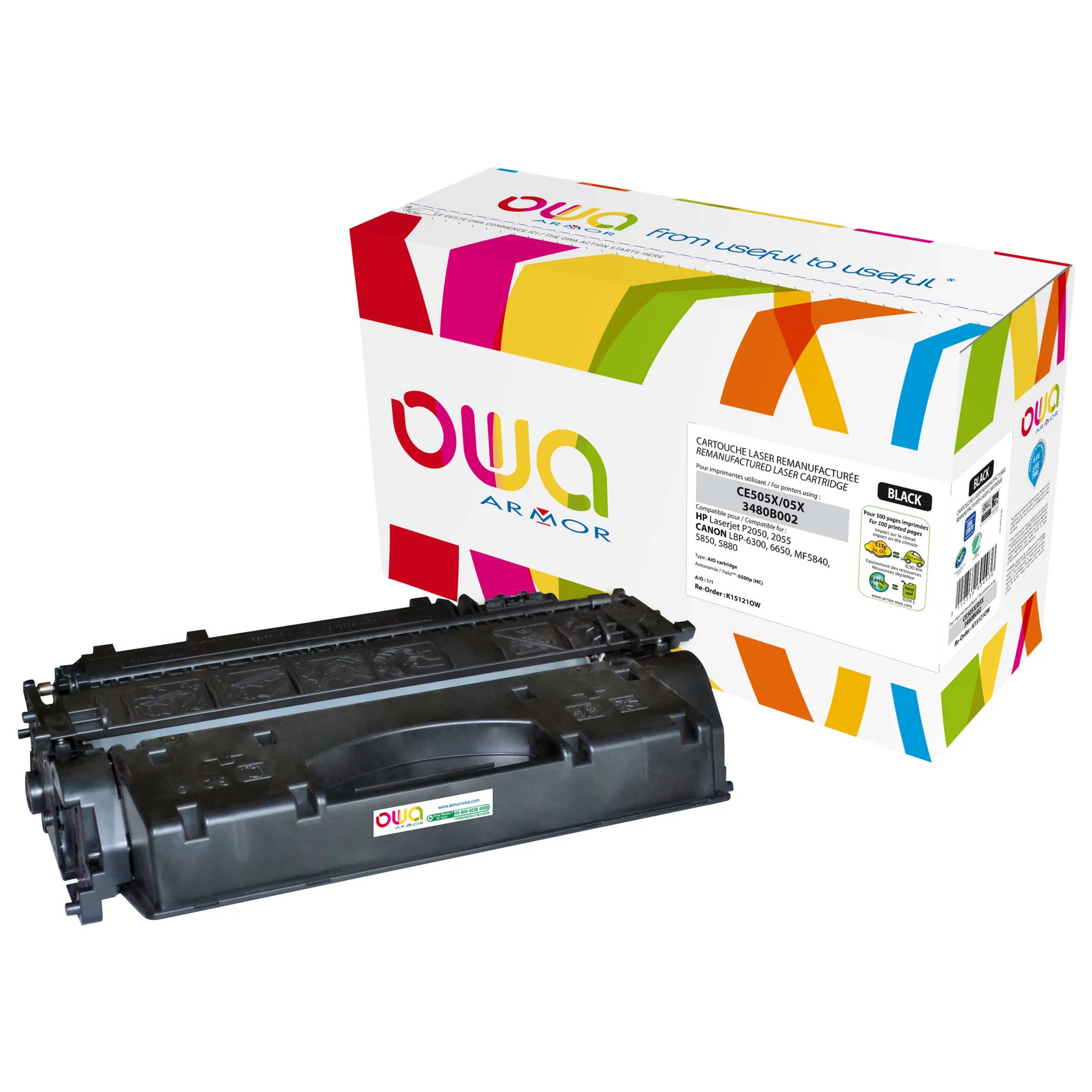 OWA K15121OW Ersatztoner für HP CE505X und Canon 3480B002719H - Tonerkartusche
