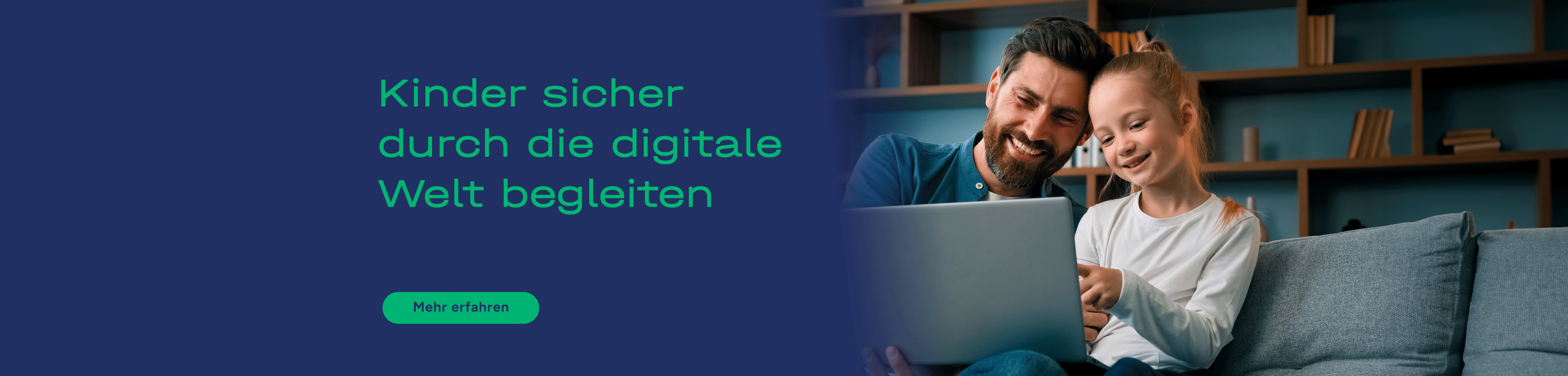 Die Grafik zeigt einen Vater und seine Tochter an einem digitalen Gerät.