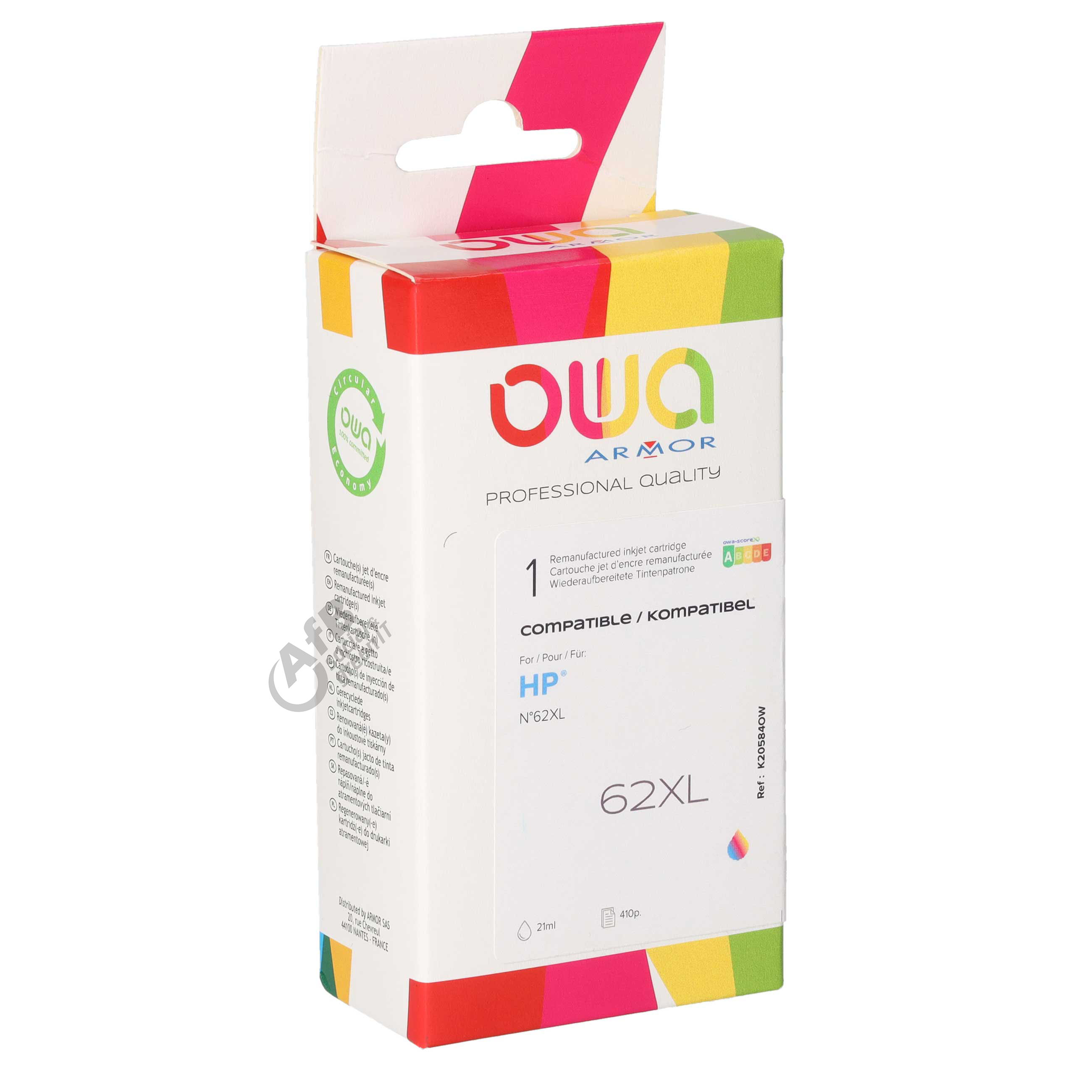 Armor OWA K20584OW Ersatzpatrone für HP OfficeJet 200 Mobildrucker (ersetzt HP Nr. 62XL (C2P07AE) Color) - Tintenpatrone - FarbeNeuware