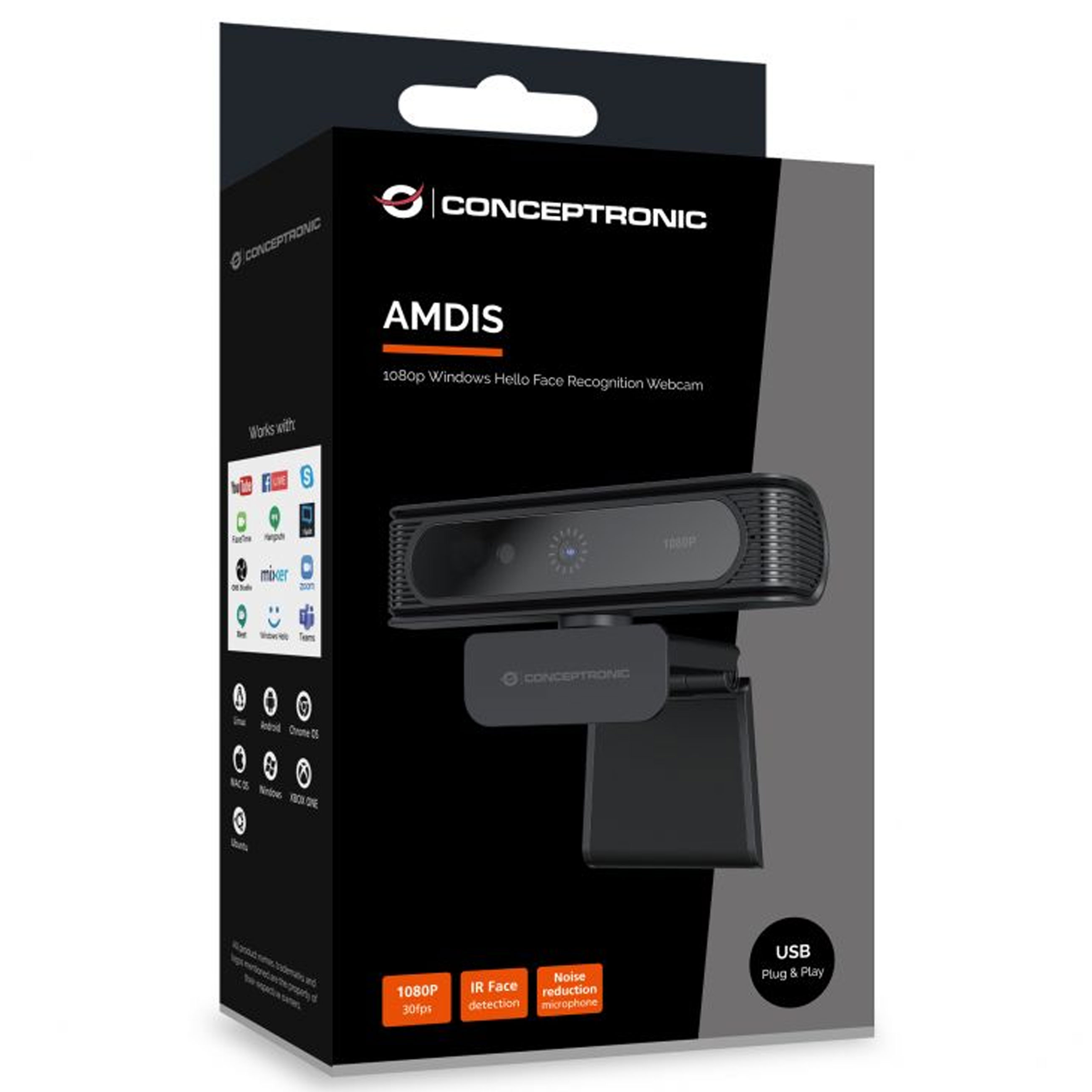 Conceptronic AMDIS09B mit Windows Hello Gesichtserkennung - Full HD Webcam