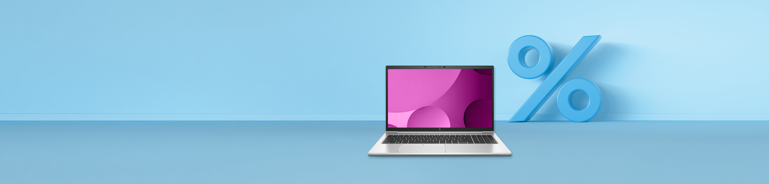 Die Grafik zeigt einen Laptop und einen prozentualen Rabatt.