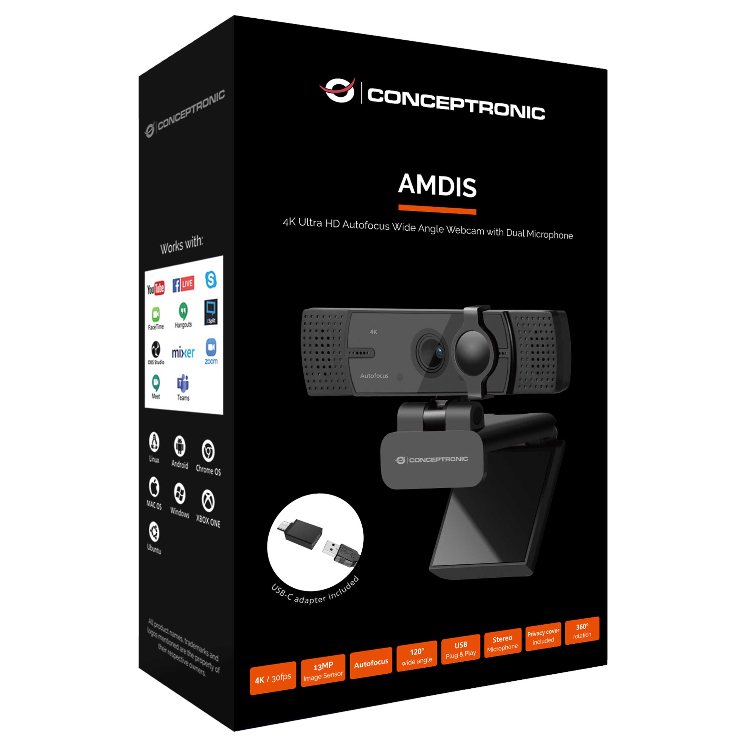 Conceptronic AMDIS08B - 4K Ultra HD Webcam