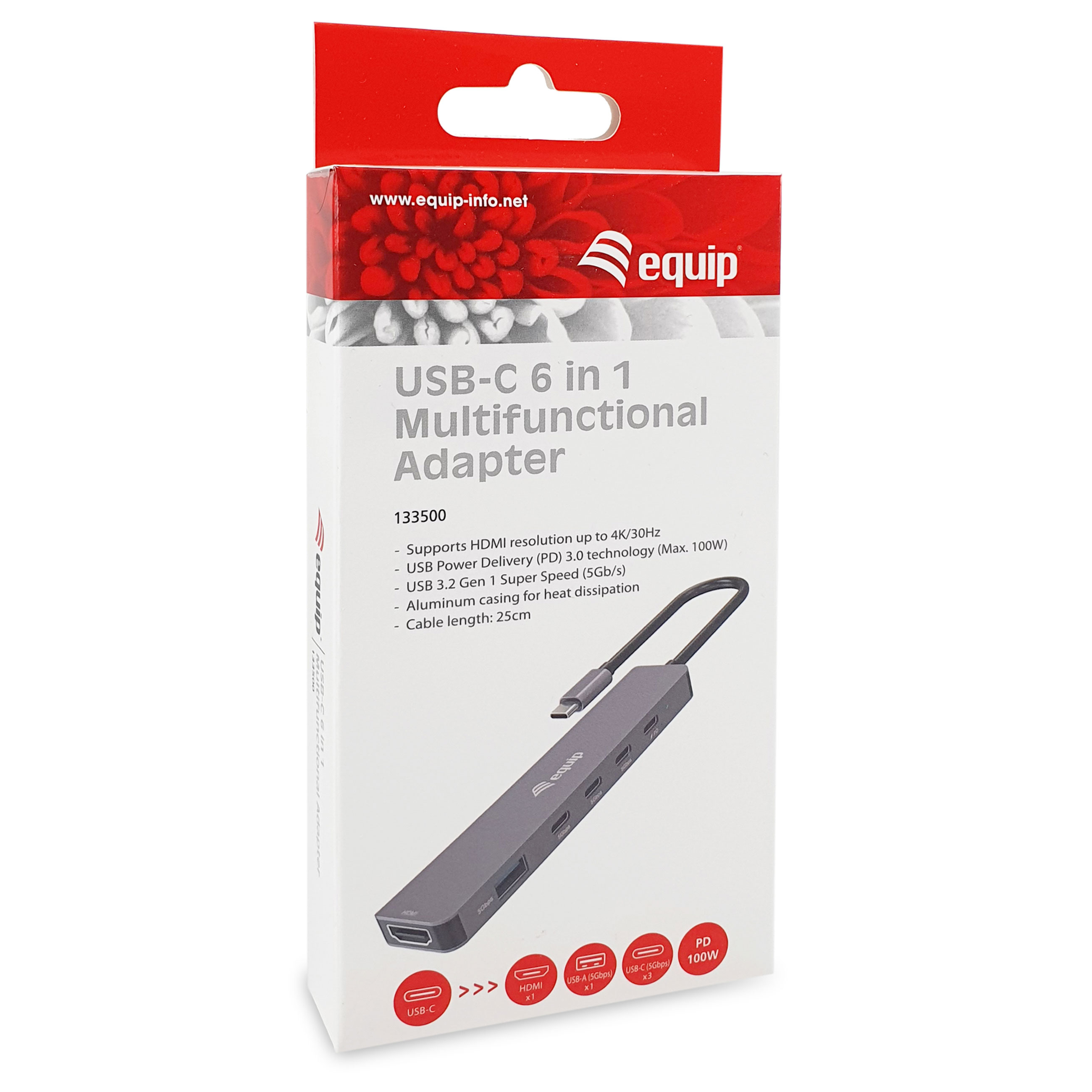 Equip 133500 USB-C 6-in-1 Multifunktionsadapter - USB-C Hub
