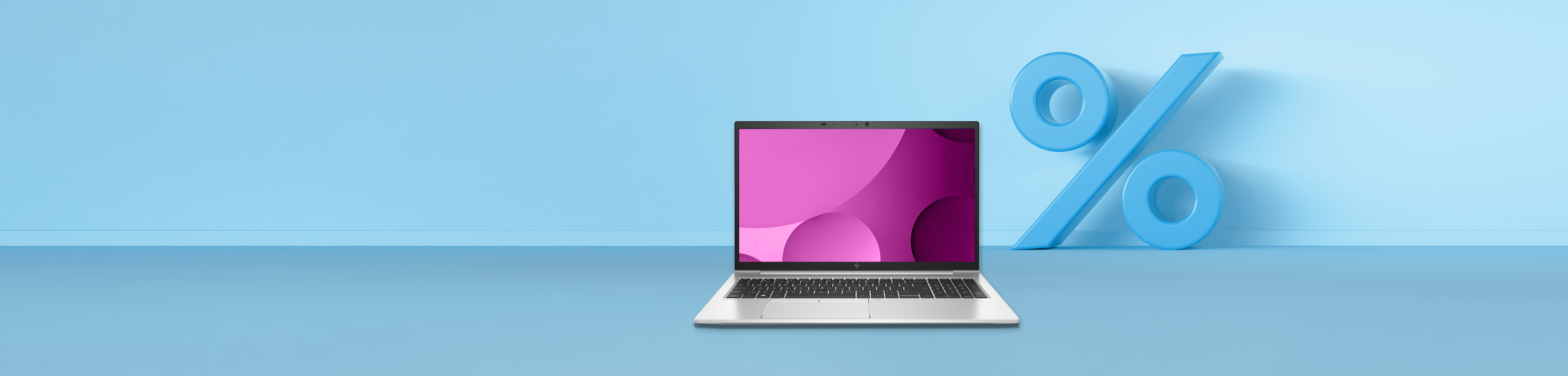 Die Grafik zeigt einen Laptop und einen prozentualen Rabatt.