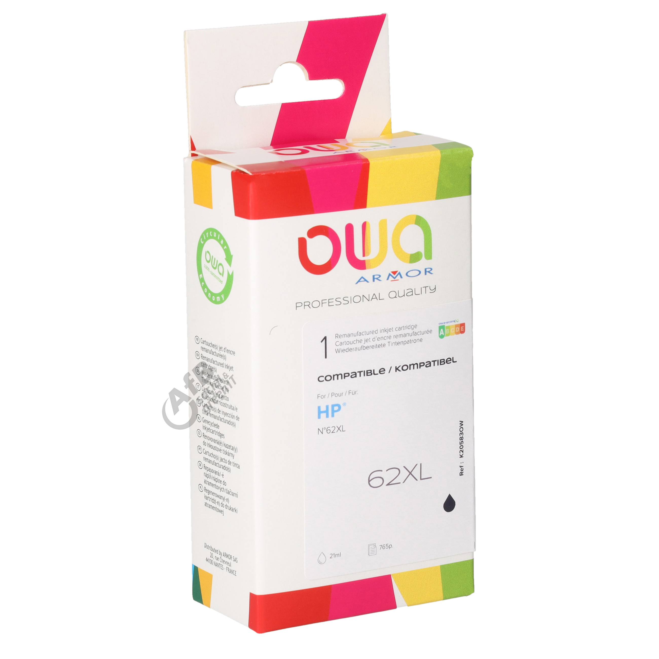 Armor OWA K20583OW Ersatzpatrone für HP OfficeJet 200 Mobildrucker (ersetzt HP Nr. 62XL (C2P05AE) Black) - Tintenpatrone - SchwarzNeuware