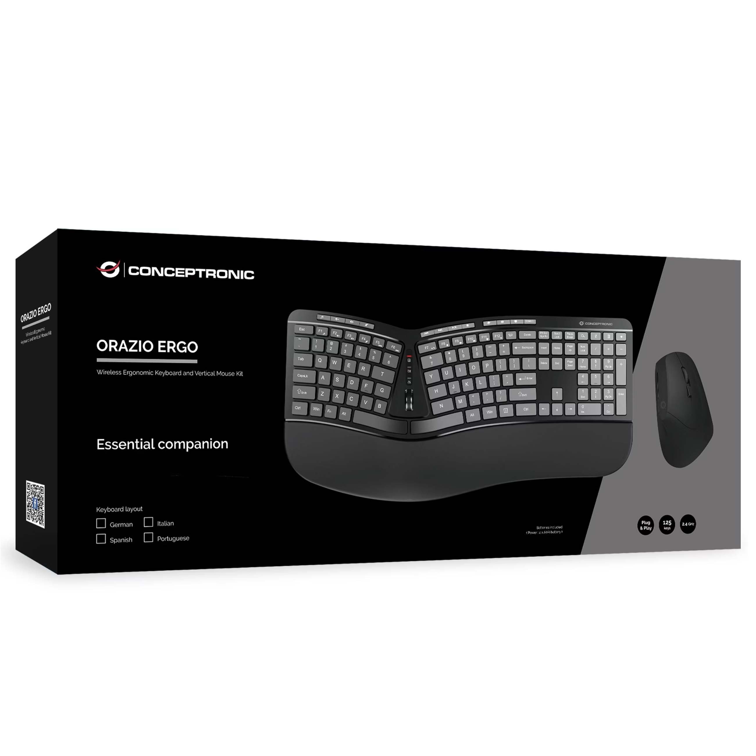 Conceptronic ORAZIO02DE ERGO - Ergonomische Tastatur und Maus Set